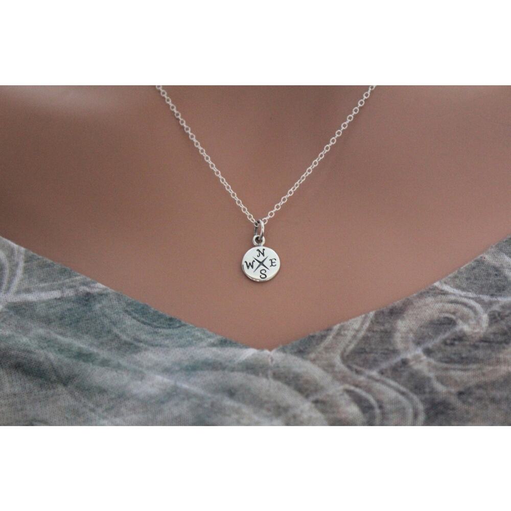 Sterling Silver Tiny Compass Charm Necklace